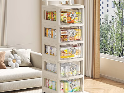 White Modern Living Room Storage Cabinet With Multiple Layers And Transparent Drawers Storing Food Items 3d model