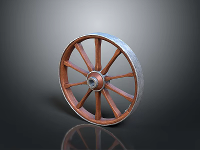 Vintage Wooden Wheel With Metal Rim A Decorative Household Item For Home Use 3d model