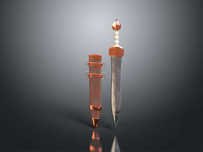 Decorative Ornate Sword With Metallic Blade Copper Leather Scabbard And Decorative Hilt 3d model