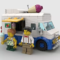 Building Blocks Ice Cream Truck Model with Two Figures Holding Ice Cream Cone