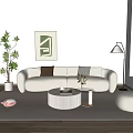Modern Sofa Combination Cream Style Sofa Combination Coffee Table Leisure Chair Floor Lamp Hanging Painting Carpet Side Table Vase Pillow 3d model