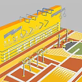 Outdoor Sports Equipment on Yellow Wall with Horizontal Bars Parallel Bars and Activity Ground Area