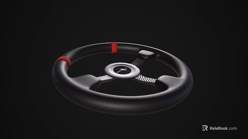Sporty Black Steering Wheel With Red Accents And Carbon Fiber Trim Design 3d model 