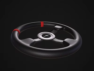 Sporty Black Steering Wheel With Red Accents And Carbon Fiber Trim Design 3d model