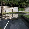 Elegant Modern Garden Landscape With Water Pool Reflections Green Trees And Architectural Structures 3d model