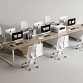 Modern Office Desk Setup With Multiple Monitors White Chairs Storage Boxes And 1030 Time 3d model