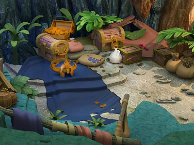 Modern Cartoon Scene Treasure Cave 3d model