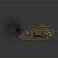 Vintage Rusty Tank with Black Smoke on Cobblestone Ground Gray Background