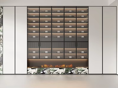 Modern Elegant Wine Cabinet With Multi Tier Storage And Marble Accent Lighting 3d model