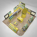 Shopping Mall Store with Yellow Display Shelves Multi-tiered Racks M W Brand and Product Displays