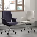 Two Modern Office Chairs Navy Blue And White With Armrests And Wheels