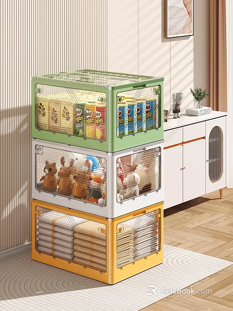 Multilayer Storage Shelf with Transparent Doors for Organizing Snacks Toys and Towels 3d model 