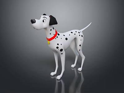 Cute Dalmatian Dog With Red Collar And Yellow Bell Standing On Dark Background 3d model