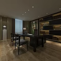 Modern Office Interior Design With Bookshelves Desk Chairs Wooden Flooring And Lighting