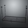Black Metal Hanging Shelf With Grid Design And Chain For Home Storage