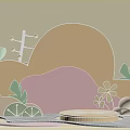 E-commerce Booth With Light Yellow Background Geometric Shapes Green Leaves Yellow Flowers And Circular Platform