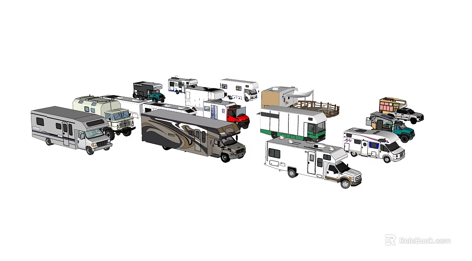 Diverse Types of Recreational Vehicles Including Motorhomes Trailers and Campers 3d model 