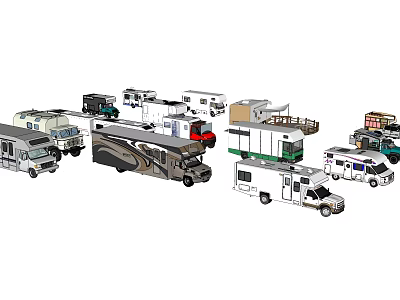 Diverse Types of Recreational Vehicles Including Motorhomes Trailers and Campers 3d model