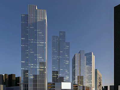 Modern High Rise Office Towers With Glass Facade And Urban Skyline View 3d model