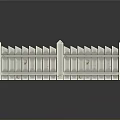 Scenic Landscape Displaying Square White Picket Fence with Pointed Tops on Reflective Black Surface