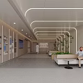 Modern Medical Waiting Area Interior With Wooden Walls LED Strip Lighting And Green Plants