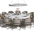Modern Round Dining Table Set With Metal Frame Chairs And Chandelier 3d model