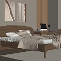 Modern Wooden Bedroom Interior With Double Bed Nightstand And Wall Artwork