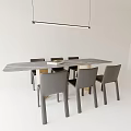 Modern Rectangular Dining Table With Grey Chairs And Wooden Top In Minimalist Interior 3d model