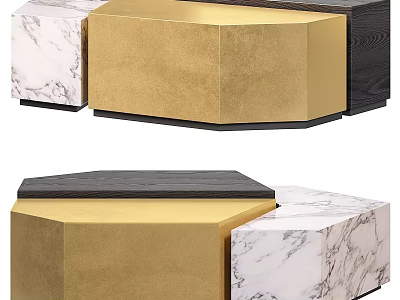 Modern Functional Desk Featuring Golden Metal Marble and Black Wooden Unique Design 3d model