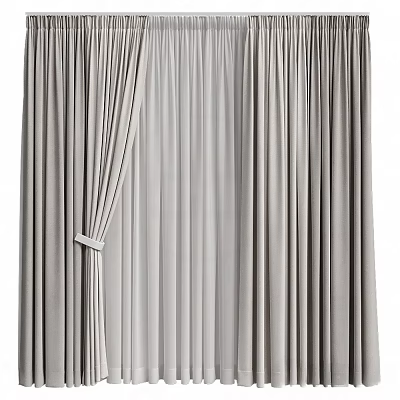 Elegant Gray Modern Curtains With Soft Fabric Drape And Tieback Design 3d model