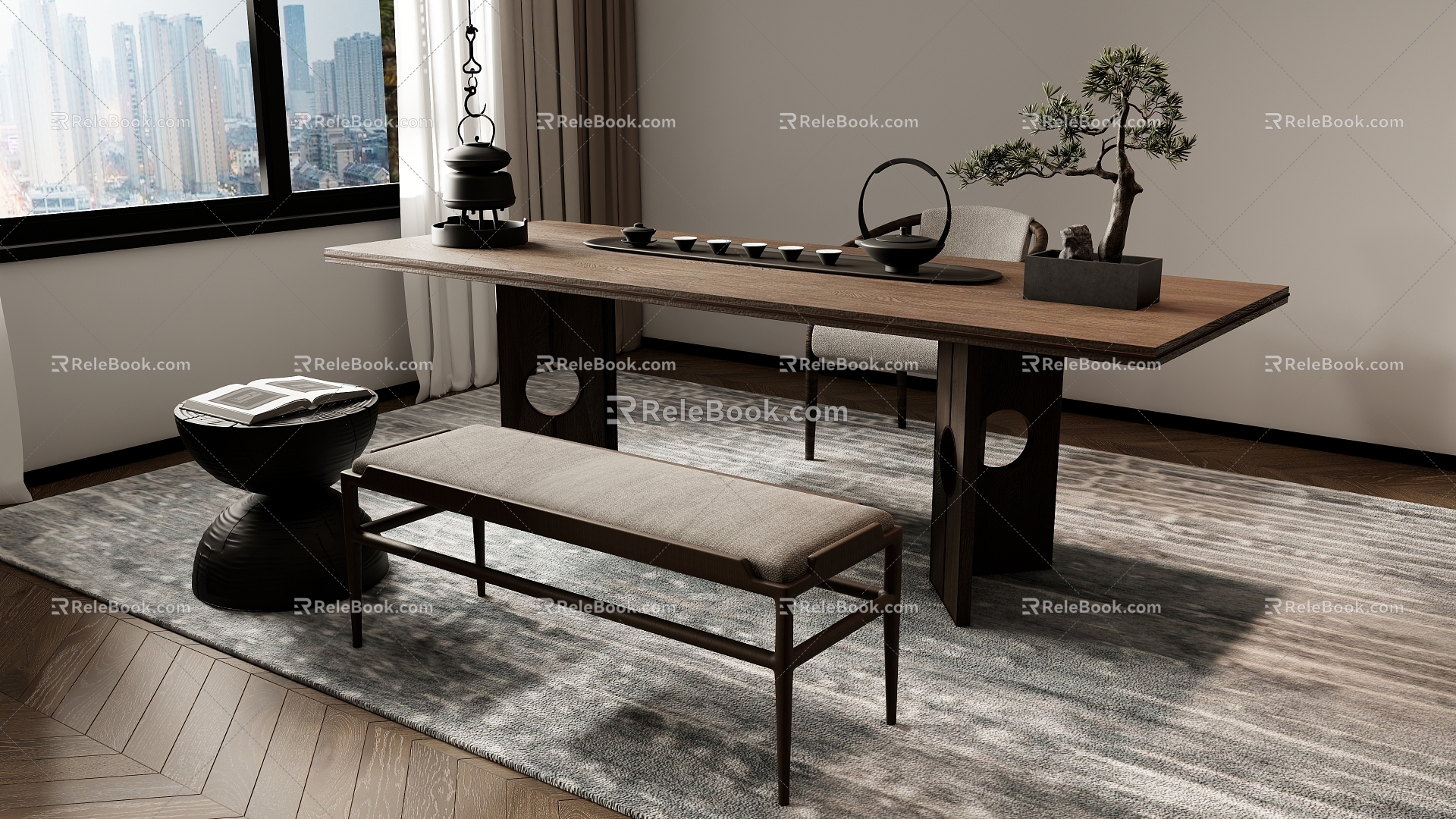 New Chinese Tea Table and Chair Combination Tea Table Tea Table 3d model