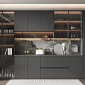 Modern Wine Cabinet Interior With Glass Doors Gray Cabinets Wine Bottles And Decorative Plants