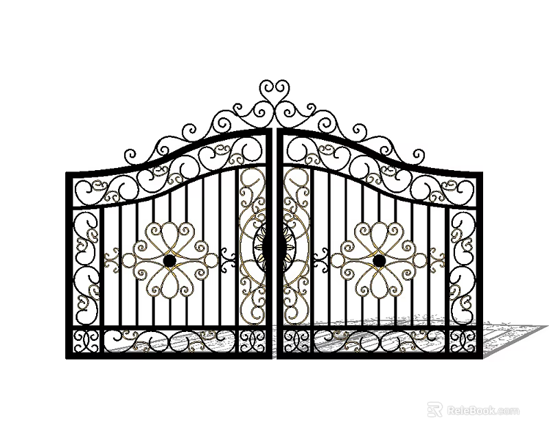 Ornate Iron Double Gate With Elegant Floral Patterns And Classic Design 3d model