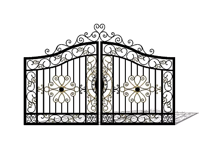 Ornate Iron Double Gate With Elegant Floral Patterns And Classic Design 3d model