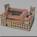 Historic Building Design With Red Roof Central Courtyard Stone Exterior And Arched Windows