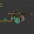 Vintage Military Field Gun With Green Camouflage And Wheeled Carriage