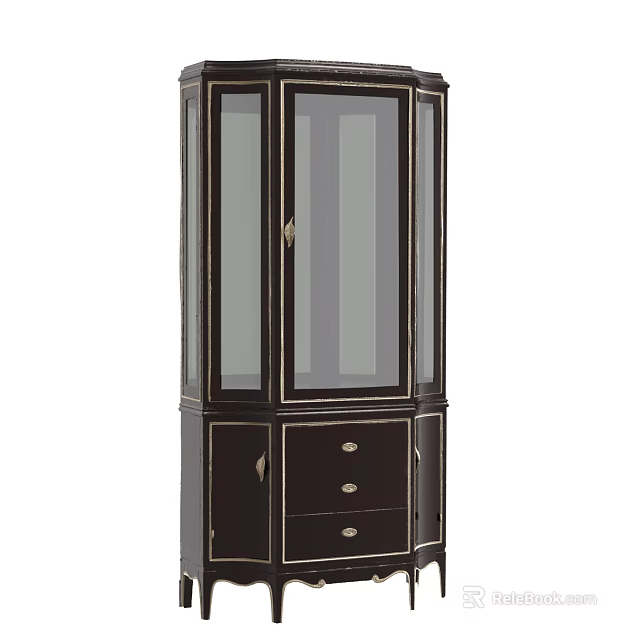 Elegant Modern Black Wine Cabinet With Glass Doors And Drawer Storage 3d model 