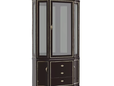 Elegant Modern Black Wine Cabinet With Glass Doors And Drawer Storage 3d model