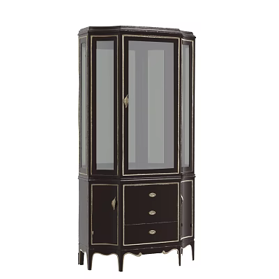 Elegant Modern Black Wine Cabinet With Glass Doors And Drawer Storage 3d model