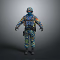 Colorful Camouflage Uniformed Military Soldier with Tactical Helmet Face Mask Vest Gloves and Boots