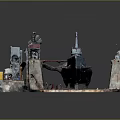 Submarine In Dry Dock With Maintenance Equipment And Surrounding Structures