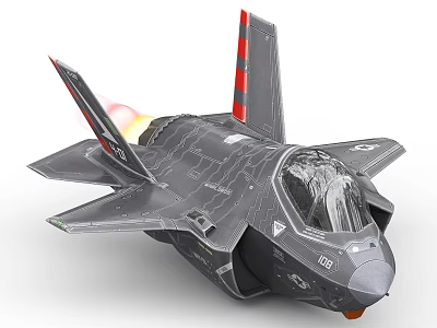 Modern Stealth Fighter Jet With Red Tail Fins Jet Engine Flames And Canopy 3d model