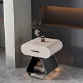 Modern White Black Bedside Table With Drawer Vase Plants And Shelf Books