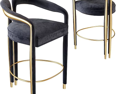 Elegant Modern Bar Stools With Gold Metal Frame And Dark Velvet Armrests 3d model