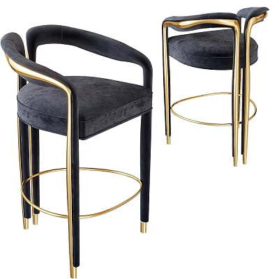 Elegant Modern Bar Stools With Gold Metal Frame And Dark Velvet Armrests 3d model