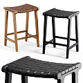 Brown and Black Bar Stools with Woven Seats and Wooden Legs Modern Design