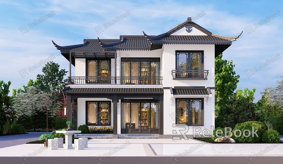 Modern Chinese Style Two-storey Single-family Villa Architectural Appearance Two-storey Single-family Villa Architectural Appearance model