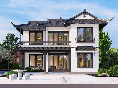 Modern Chinese Style Two-storey Single-family Villa Architectural Appearance Two-storey Single-family Villa Architectural Appearance model