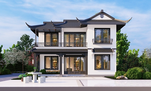 Modern Chinese Style Two-storey Single-family Villa Architectural Appearance Two-storey Single-family Villa Architectural Appearance 3d model