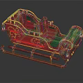 Red Playground Sled With Gold Decorations And Green Seats For Children Play Equipment